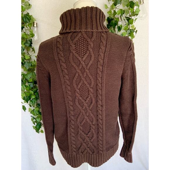 Eddie Bauer Vintage Brown Cable Knit Turtle Neck Sweater Women's SZ Large - Picture 7 of 10